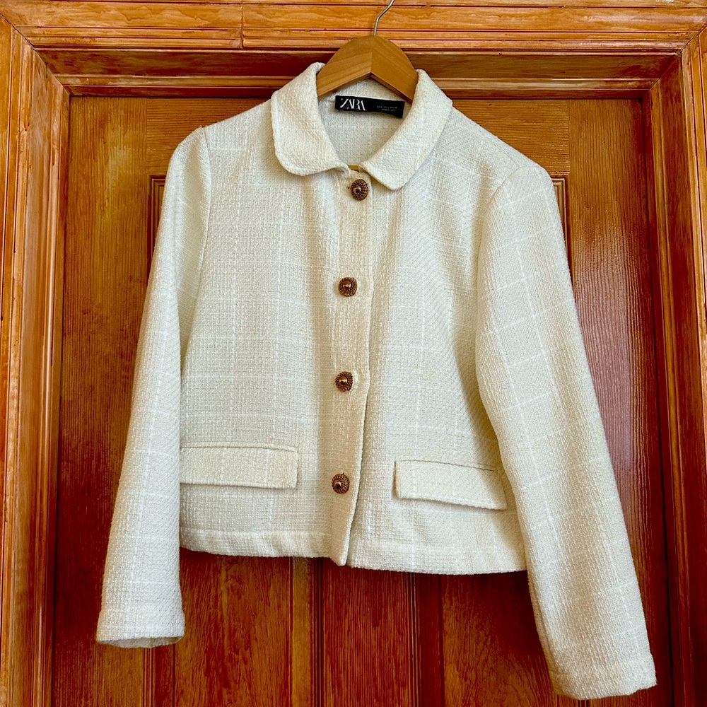 Zara ivory tweed cropped jacket